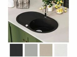 Clearance Fregadero de cocina de granito de un seno ovalado Negro