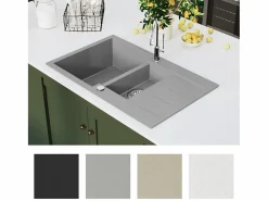 Fregadero de cocina de granito de dos senos Gris