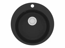 Fregadero de cocina de granito de un seno redondo Negro