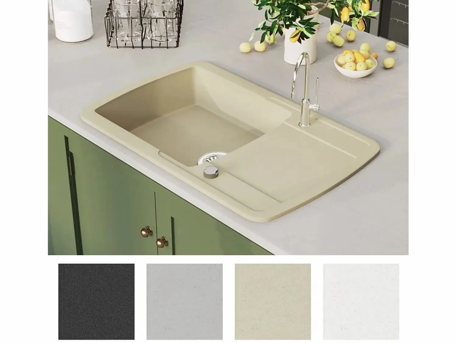 Fregadero de cocina de granito, fregadero individual, color Beige
