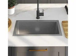 Hot Fregadero de cocina hecho a mano de acero inoxidable Plateado