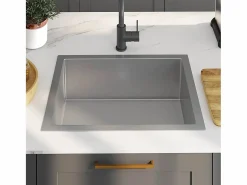 Outlet Fregadero de cocina hecho a mano de acero inoxidable Plateado
