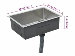 Outlet Fregadero de cocina hecho a mano de acero inoxidable Plateado