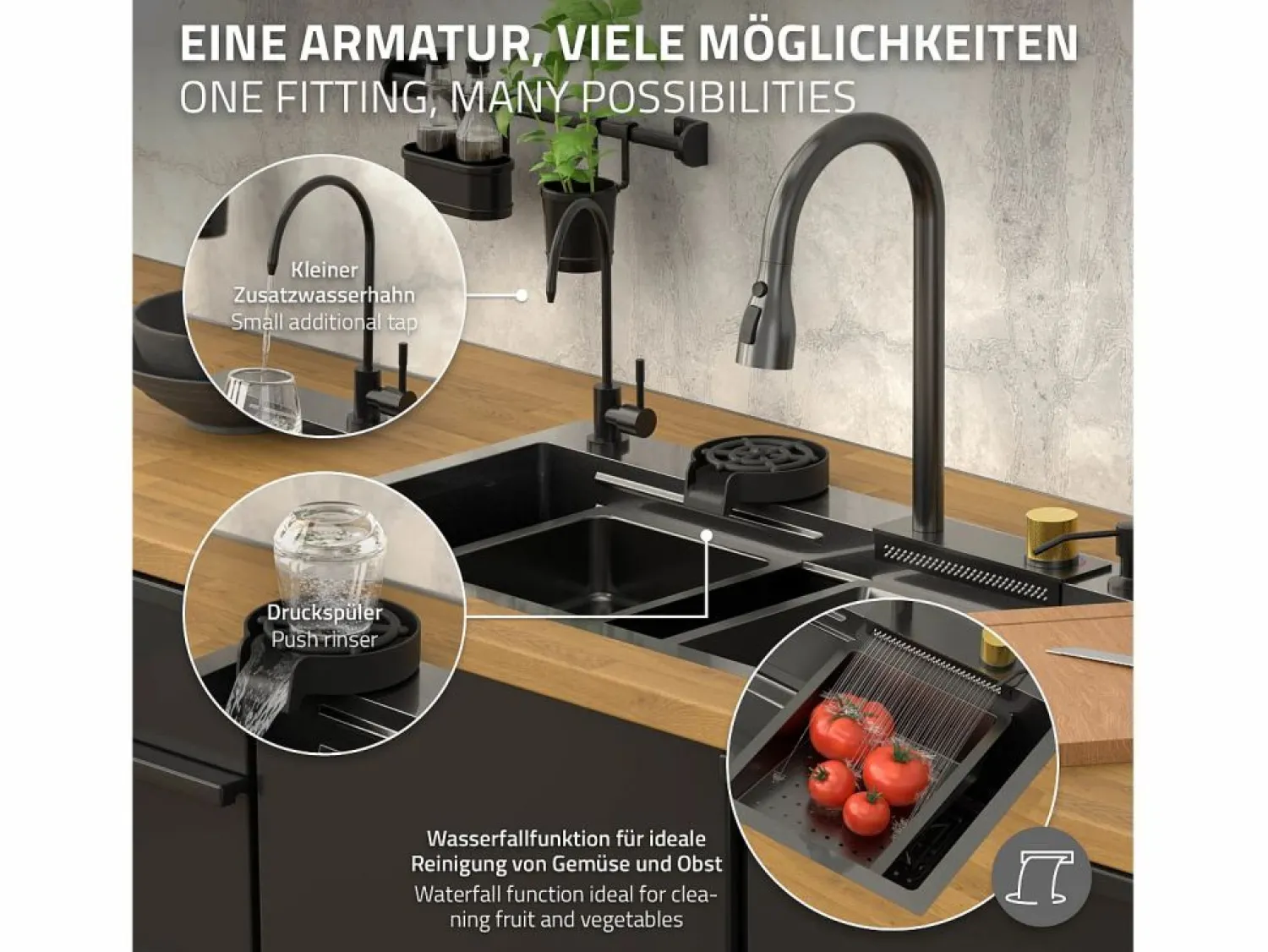 Hot ML-DESIGN Fregadero de cocina 80x46 cm lavabo rectangular antracita acero con accesorios Gris antracita