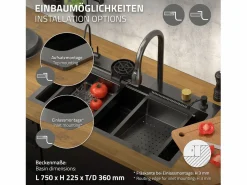 Hot ML-DESIGN Fregadero de cocina 80x46 cm lavabo rectangular antracita acero con accesorios Gris antracita