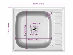 Fregadero de cocina y escurridor 600x500x155 mm acero inoxidable