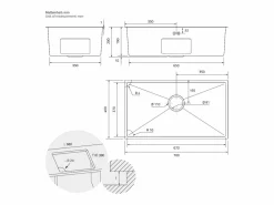 Outlet Fregadero XXL de cocina un seno 70x40cm lavabo con desagüe y rebosadero Fregadero