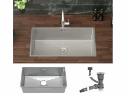 Outlet Fregadero XXL de cocina un seno 70x40cm lavabo con desagüe y rebosadero Fregadero