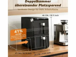 Outlet NETTLIFE Freidora de aire de 2 compartimentos y 11 L, 13 en 1, doble zona apilada, 2800 W, pantalla táctil, temporizador, cestas aptas para lavavajillas Negro