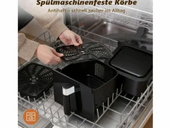 Outlet NETTLIFE Freidora de aire de 2 compartimentos y 11 L, 13 en 1, doble zona apilada, 2800 W, pantalla táctil, temporizador, cestas aptas para lavavajillas Negro