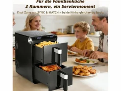 Outlet NETTLIFE Freidora de aire de 2 compartimentos y 11 L, 13 en 1, doble zona apilada, 2800 W, pantalla táctil, temporizador, cestas aptas para lavavajillas Negro