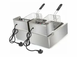 DripeX Freidora eléctrica 5000W, tanque doble 12L, 60 ºC a 200 ºC, freidora comercial en acero inoxidable, 55x43x28.5 cm