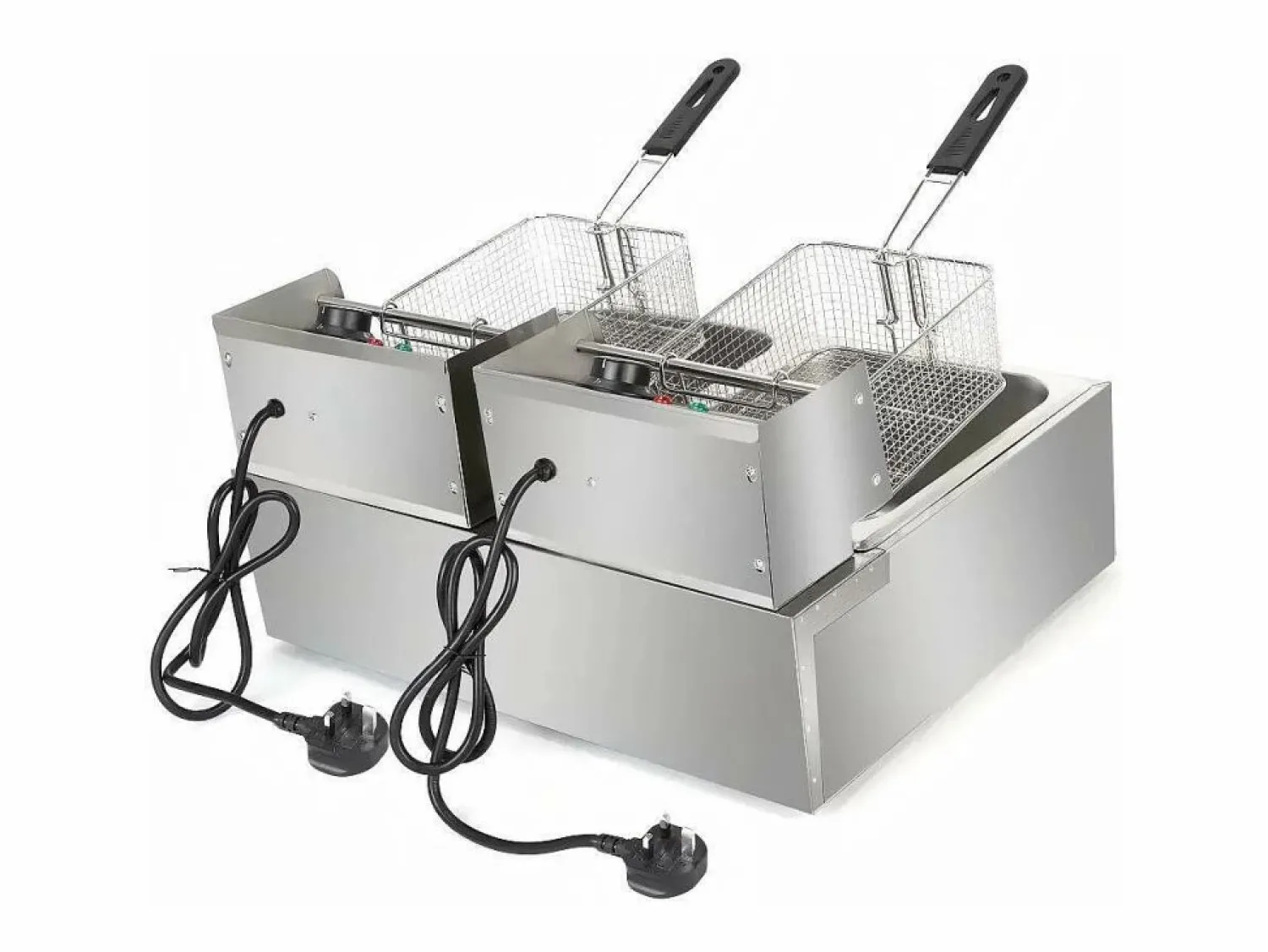 DripeX Freidora eléctrica 5000W, tanque doble 12L, 60 ºC a 200 ºC, freidora comercial en acero inoxidable, 55x43x28.5 cm