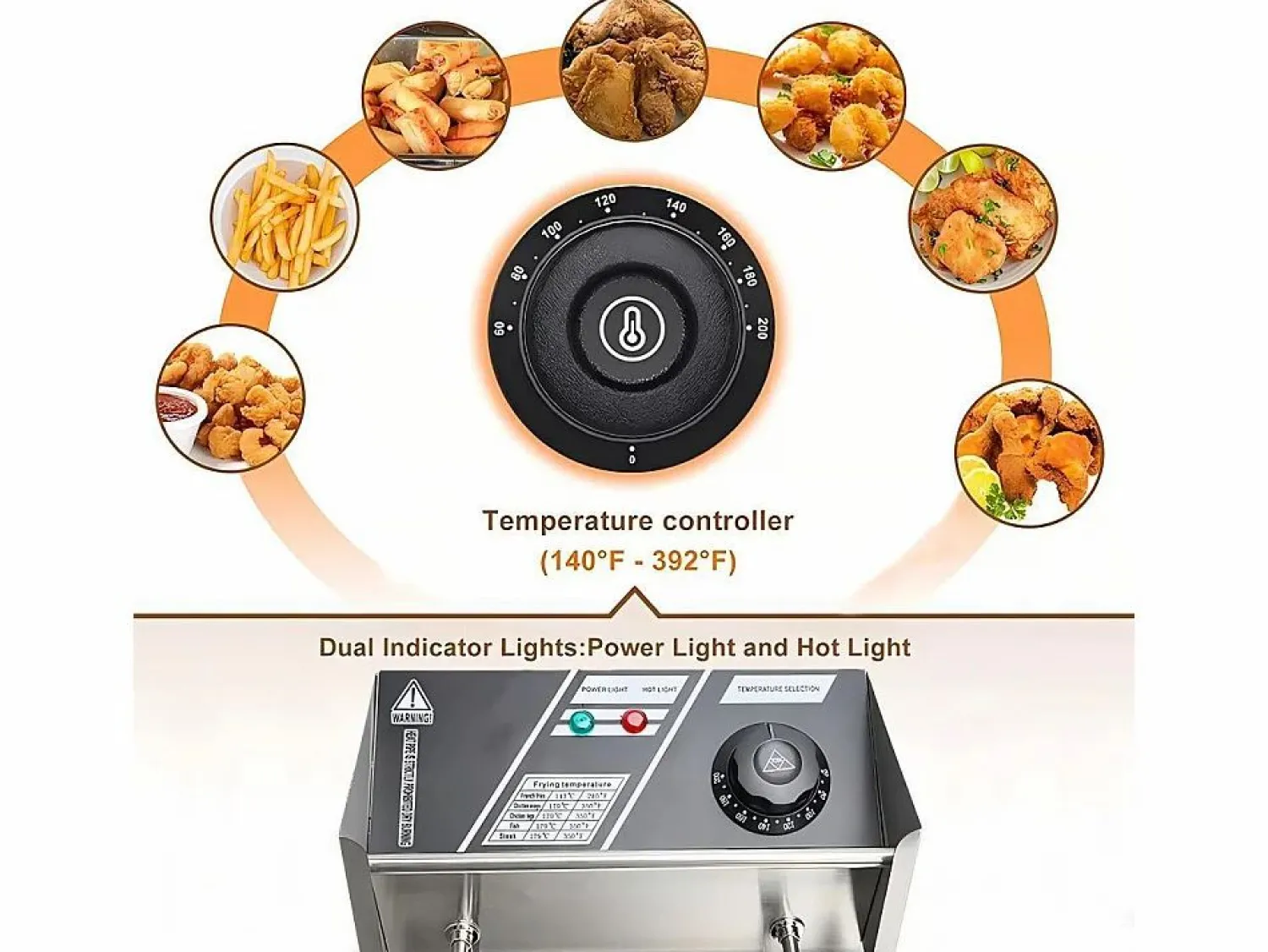 DripeX Freidora eléctrica 5000W, tanque doble 12L, 60 ºC a 200 ºC, freidora comercial en acero inoxidable, 55x43x28.5 cm