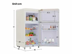 Hauss Spole Frigorífico estilo retro de 72L con 2 puertas e iluminación LED - Congelador de 21L - Blanco