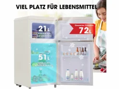 Hauss Spole Frigorífico estilo retro de 72L con 2 puertas e iluminación LED - Congelador de 21L - Blanco