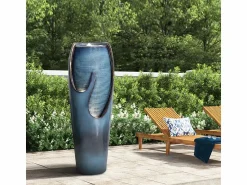 Fuente de agua de pared de cristal y poliresina, diseño elegante, color turquesa, para uso interior y exterior (29x34,5x98cm) Verde