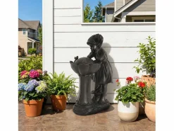 Clearance Fuente de exterior con figura de niña para jardín/terraza/balcón/césped - 42 x 30 x 65,5 cm - con LED - Resina - Fuente Agua