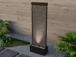 OZAIA Fuente de exterior de acero inoxidable y vidrio con LEDs, Altura 120 cm, , BULBIE