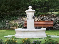 Outlet Fuente de jardín central octogonal de piedra reconstituida "Vincennes" con 4 surtidores y bomba eléctrica - 1,90 x 1,80 m Fuente Agua