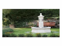Outlet Fuente de jardín central octogonal de piedra reconstituida "Vincennes" con 4 surtidores y bomba eléctrica - 1,90 x 1,80 m Fuente Agua