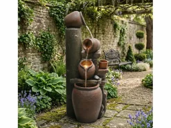 Clearance Fuente de jardín para jardín y patio - 42 x 38 x 99 cm - con LED + bomba de agua - Resina - marrón Fuente Agua