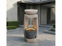 Merax Fuente de jardín para jardín y patio - 36,5 x 36 x 81,5 cm - con LED + bomba de agua - Resina -