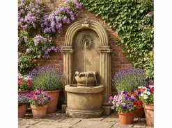 Fuente decorativa de jardín con soporte - 50 x 32 x 90 cm - estilo antiguo - para jardín/estanque/patio/balcón - Resina - marrón Fuente Agua