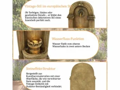 Fuente decorativa de jardín con soporte - 50 x 32 x 90 cm - estilo antiguo - para jardín/estanque/patio/balcón - Resina - marrón Fuente Agua