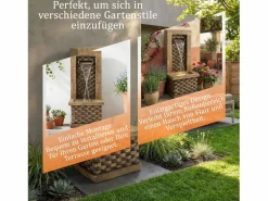 Merax Fuente decorativa de jardín con soporte - 37 x 31,5 x 89 cm - estilo antiguo - 3 estanques con agua corriente - Resina - marrón