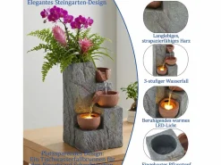 Sale Merax Fuente decorativa de jardín con soporte - 27 x 26 x 31 cm - estilo antiguo - 3 estanques con agua corriente - Resina - Gris
