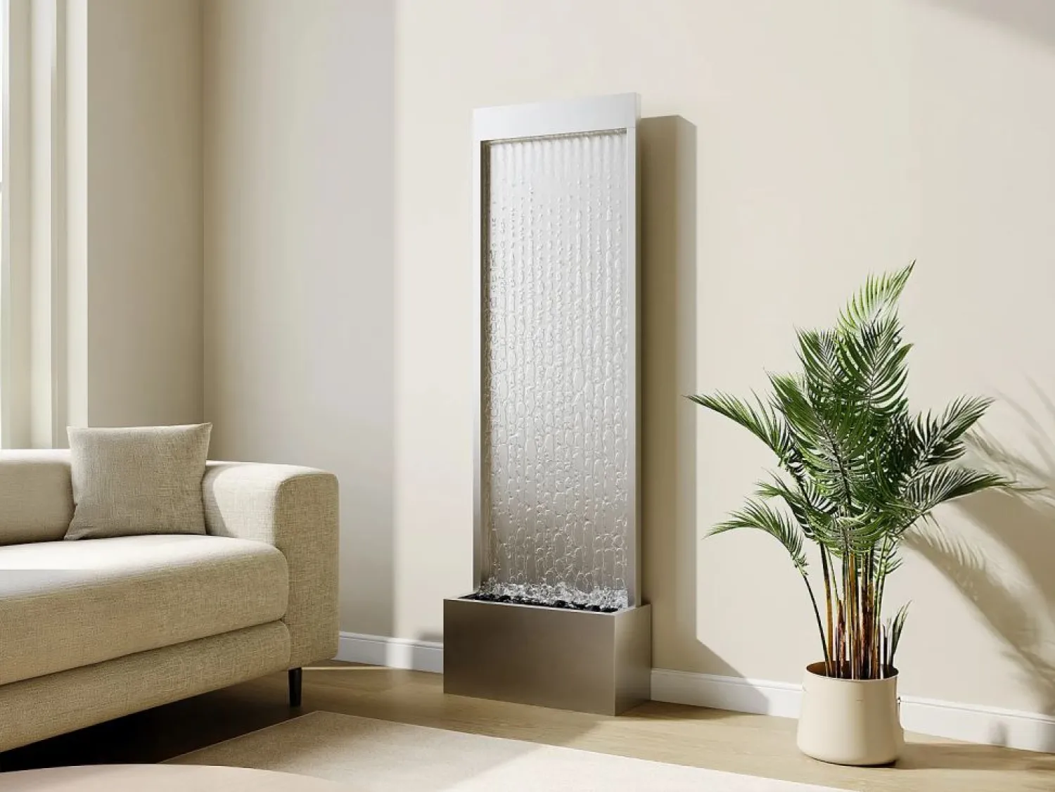 MYLIA Fuente exterior de acero inoxidable y vidrio con LED, L. Alt. 183 cm, , PANGA