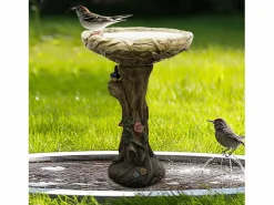 Best Fuente para pájaros de hormigón, diseño de madera, con pájaro decorativo (45,5x45,5x65 cm) Fuente Agua