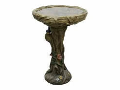 Best Fuente para pájaros de hormigón, diseño de madera, con pájaro decorativo (45,5x45,5x65 cm) Fuente Agua