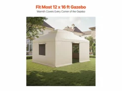 Outlet Funda de Gazebo Invierno SucceBuy, 3,66 x 4,9 m, Cubierta de Gazebo con Techo Rígido Doble, con Paneles Laterales, Ventanas de Malla, Material PE Alta Densidad Cenador Y Quiosco