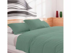 Best Soleil d'ocre Funda nórdica de algodón 57 hilos 240x220 cm liso mar, por Verde