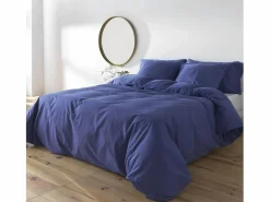 Outlet BOHEME Funda nórdica lisa cama 120 cm - 200x200 cm, algodón 200 hilos. Cierre con botones. Azul