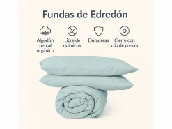 Sale Funda nórdica verde agua 135x190/200 - 100% algodón orgánico premium Funda Nórdica