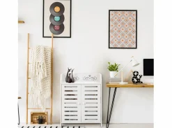Sale Gabinete de zapato 3 estantes, gabinete de zapato de entrada de 2 puertas, diseño de patrones de corte, 40x31x53cm, Zapatero|Mueble De Almacenaje