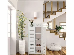 DripeX Gabinete de zapato 5 estantes, gabinete de zapato de entrada de 2 puertas, diseño de patrones de corte, 40x31x90cm,