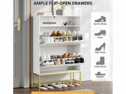 New DripeX Gabinete de zapatos, con 2 puertas de subcontratación y 1 estante abierto, anti-plina, , 80x24x117cm de diseño Blanco