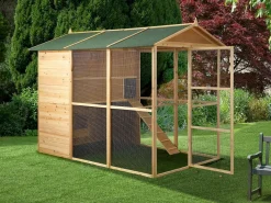 Vente-unique Gallinero, caseta con cerca de madera - 10 gallinas - Ancho 266 x Alt. 205 -natural verde -FERAS Color natural claro