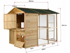 Vente-unique Gallinero, caseta con cerca de madera - 10 gallinas - Ancho 266 x Alt. 205 -natural verde -FERAS Color natural claro