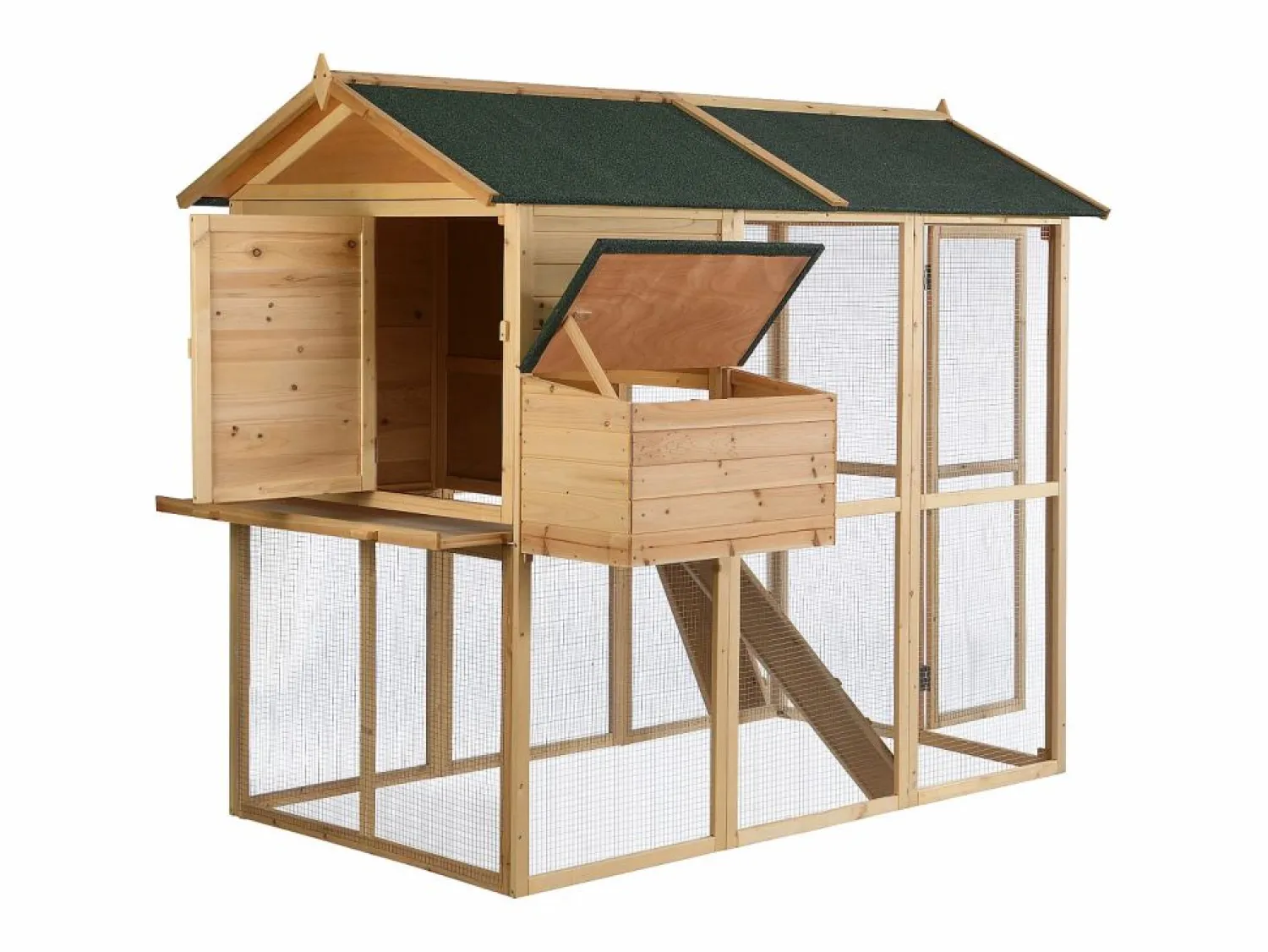 Outlet Gallinero, caseta con cerca de madera- 8 gallinas -Ancho 201 x Alt. 171- natural y verde - GALLUS Cama De Animales De Compañía