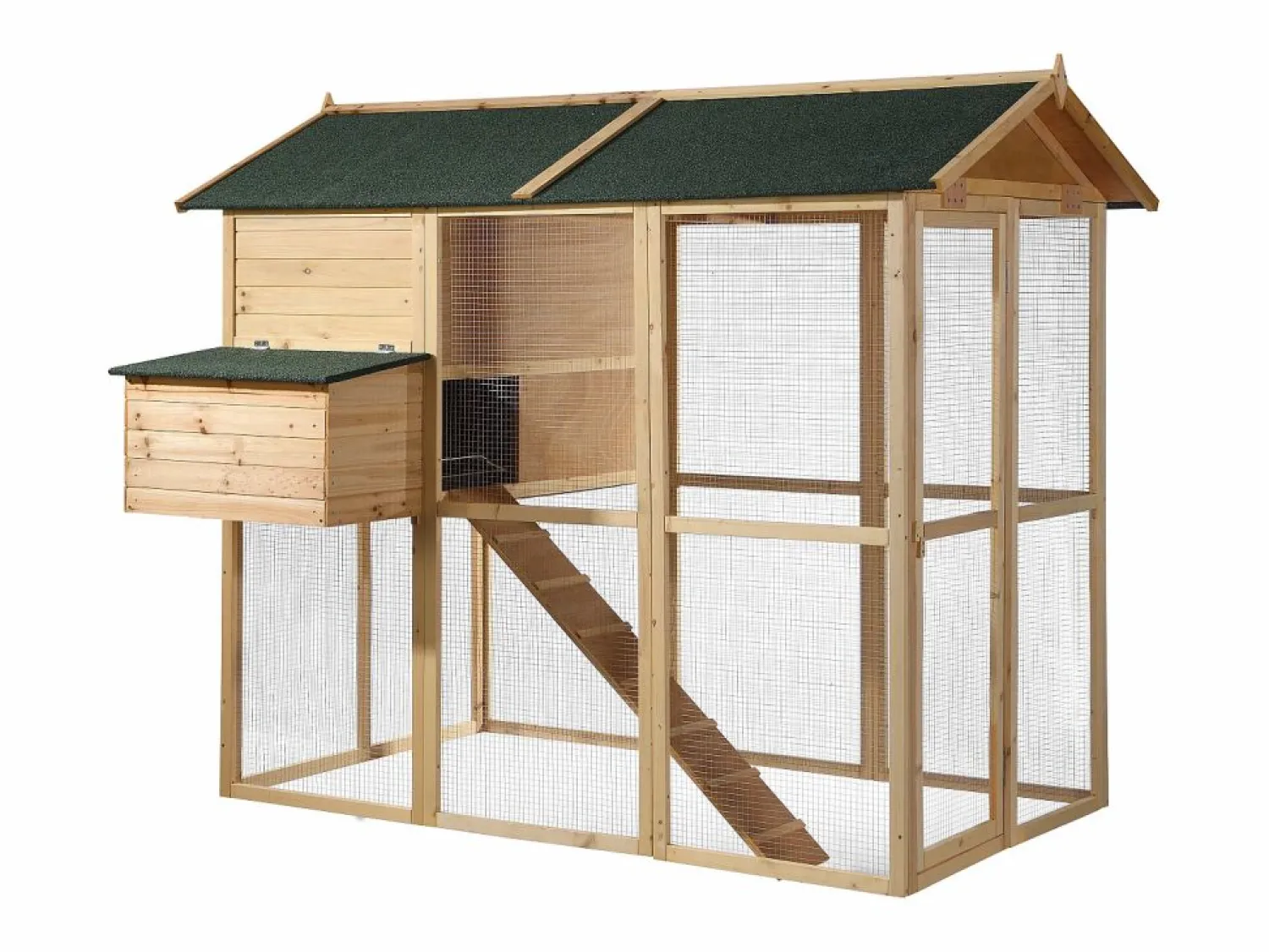 Outlet Gallinero, caseta con cerca de madera- 8 gallinas -Ancho 201 x Alt. 171- natural y verde - GALLUS Cama De Animales De Compañía