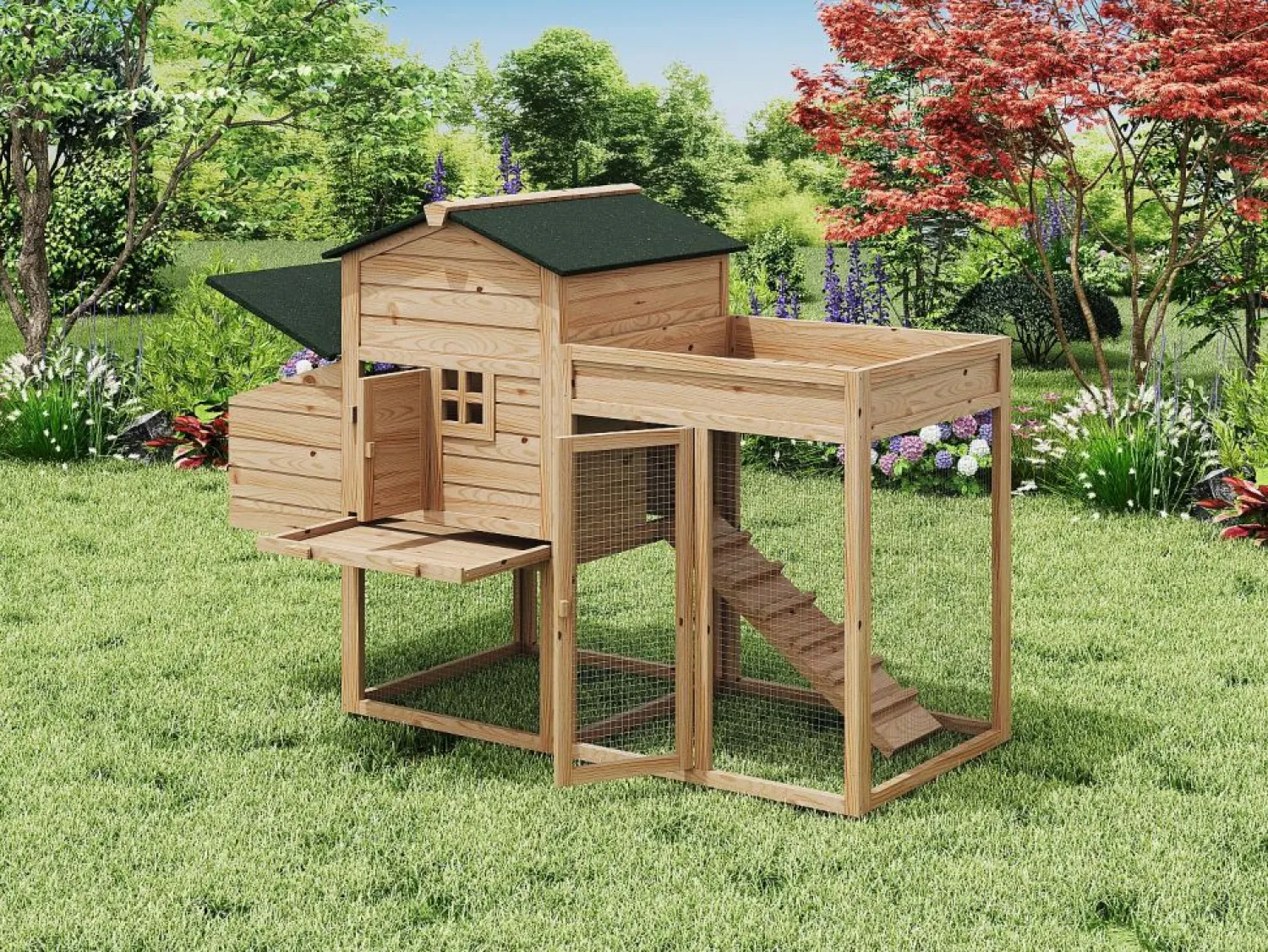 Vente-unique Gallinero con valla y huerto 4 gallinas - Alt. 109 cm - Natural - CAMPORA