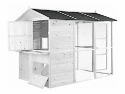 Outlet Gallinero de madera con corral - 10 gallinas - L. 266 x An. 174 x Al. 205 cm - - FERAS Cama De Animales De Compañía