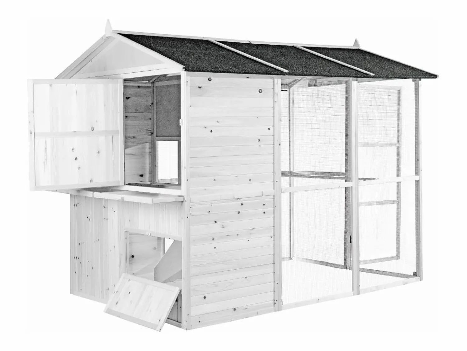 Outlet Gallinero de madera con corral - 10 gallinas - L. 266 x An. 174 x Al. 205 cm - - FERAS Cama De Animales De Compañía