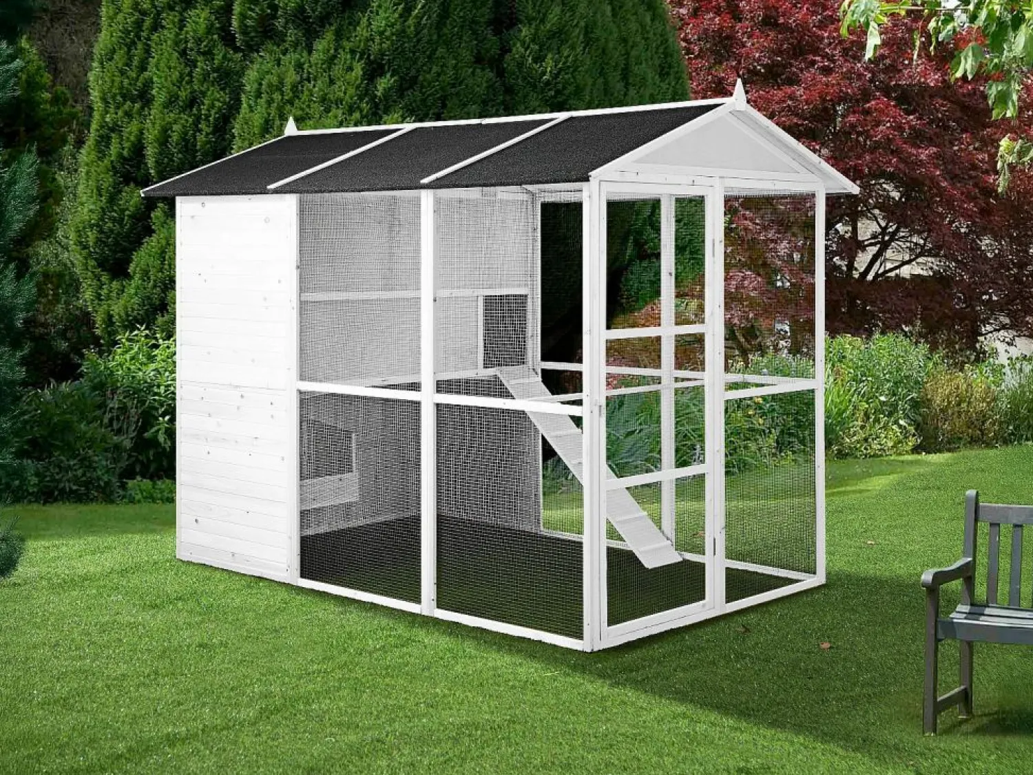 Outlet Gallinero de madera con corral - 10 gallinas - L. 266 x An. 174 x Al. 205 cm - - FERAS Cama De Animales De Compañía