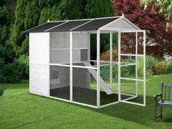 Outlet Gallinero de madera con corral - 10 gallinas - L. 266 x An. 174 x Al. 205 cm - - FERAS Cama De Animales De Compañía
